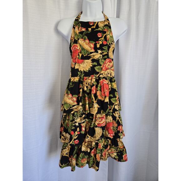 April Cornell Other - April Cornell Cotton Floral French Country Chef Apron Cottagecore Black Gold Red